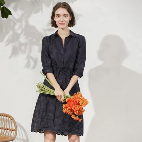 Heavy industry embroidery linen dress goddess model simple literature and art shirt skirt waist fresh A-line skirt 82072