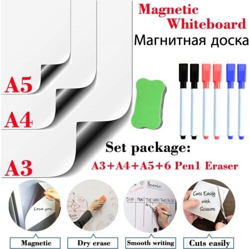 3 Pcs A3+A4+A5 Set Package Magnetic Whiteboard Dry Erase White Board Home Office Kitchen Magnet Pad Fridge Kids Drawing Board