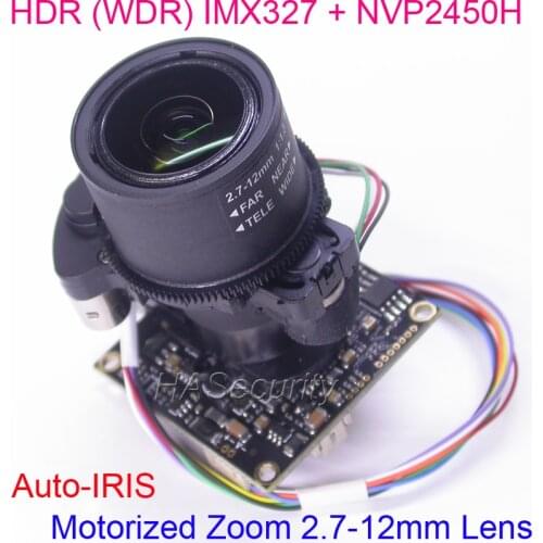 HDR (WDR) motorized Zoom 2.7-12mm LENs AHD-H 1/2.8" Sony STARVIS IMX327 CMOS + NVP2450 CCTV camera PCB board module + OSD cable