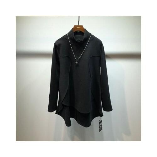 Harajuku fashion brand personality before and after the long loose mens sweater autumn and winter original dark slit high-necke