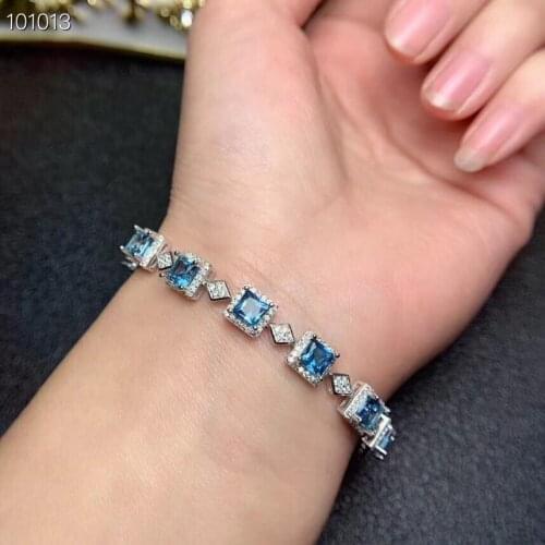 Natural blue chain bracelet Free shipping Real and natural blue topaz Fine jewelry