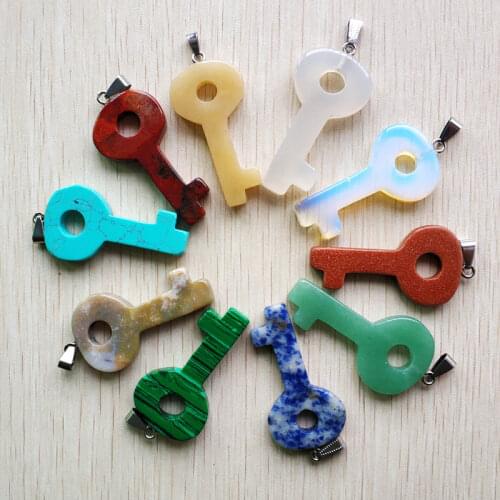 2018 new fashion Assotred natural stone mixed key shape pendants for jewelry making 10pcs/lot Wholesale free shipping