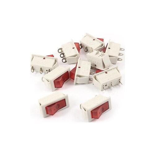 NEW!AC 250V 6A 3 Pin SPST Red Light Panel Mounted Boat Rocker Switch 10 Pcs