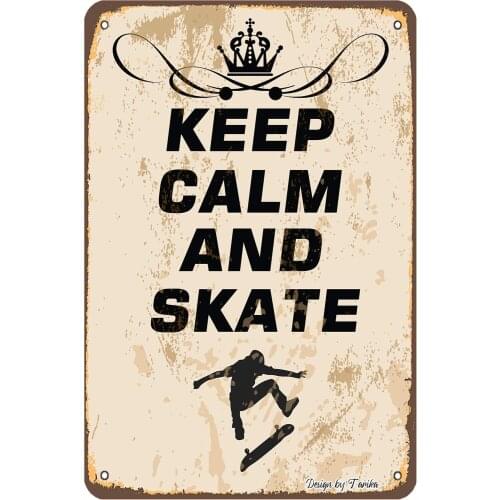 Keep Calm and Skate Vintage Look 8X12 Inch Tin Decoration Plaque Sign for Home Kitchen Bathroom Farm Garden Garage Wall Decor
