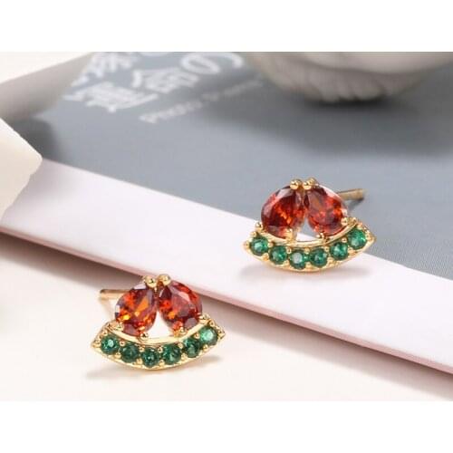 Minimalism Zircon Watermelon Stud Earrings for Women Fashion Crystal Jewelry Accessories Simple Style Cute Small Earrings BFF