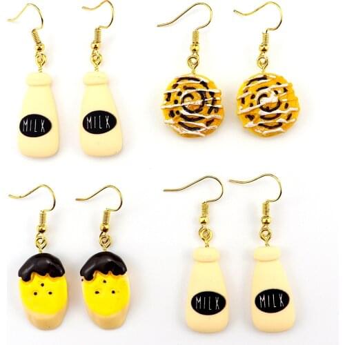 Breakfast Cake Milk Drop Earrings for Women Fashion Accessories Girl DIY Handmade Unique Personality Dangle Earrings Jewelry