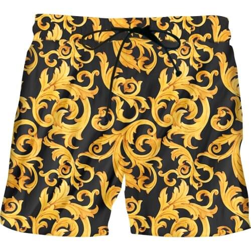 IFPD Novelty 3D Golden Flower Print Baroque Boardshorts Summer Short Pants Luxury Royal Men Hip Hop Shorts Homme Wholesale 5XL