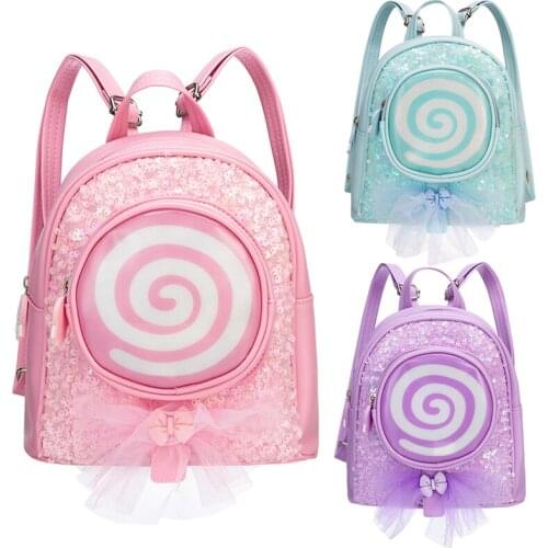 Cute 3D Candy Blue Pink Purple Lollipop Small Plush PU Leather Backpack Bag Back Pack Mini Backpacks Bags for Teenage Girls
