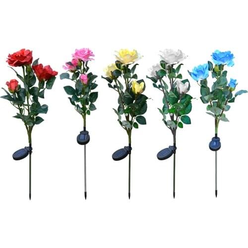 Solar Light LED 3 Heads Rose Flower Lawn Lamp Waterproof Flowers Stake Light Home Garden Yard Lawn Path Party Decorative lamp