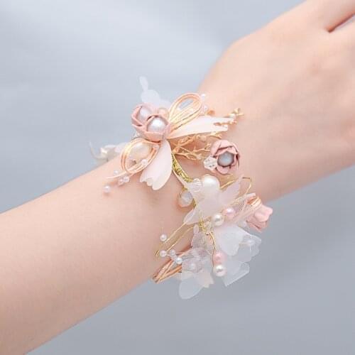 Wedding Bridal Bridesmaid Wrist Flowers Bracelet Party Fabric Hand Flowers Ribbon Bride Wedding Marriage Accessories Party Decor
