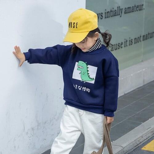 Girl Sweatshirt Cartoon Dinosaur winter Long Sleeve Plus velvet Sweatshirt Pullover Tops Children Hoodies Kid t shirt Clothes