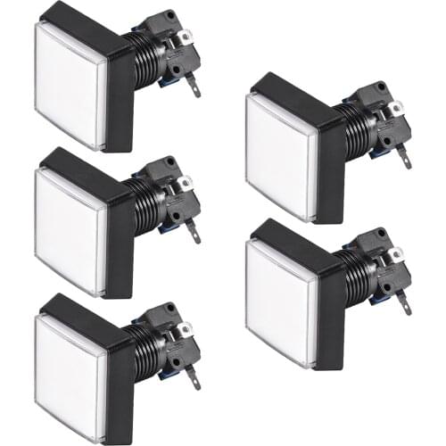 Uxcell Game Push Button 50x50 Square 12V LED Illuminated Push Button White 5pcs