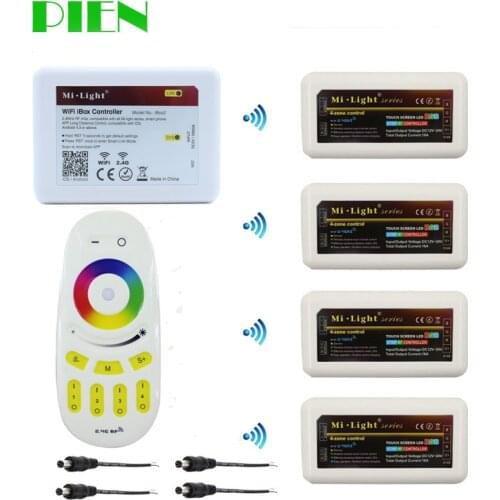 PIEN WiFi Controller led mi light hub+ RF touch 4 Zone remote+4pcs 2.4G Controller for Strip RGB RGBW RGBWW 12V-24V Free ship