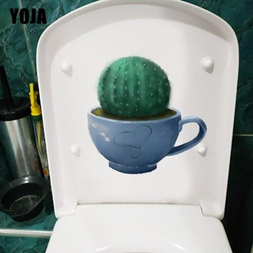 YOJA 22.5X23.1CM Watercolor Plant Potted Cactus Cartoon Toilet Sticker Home Wall Decor Decal T1-1235