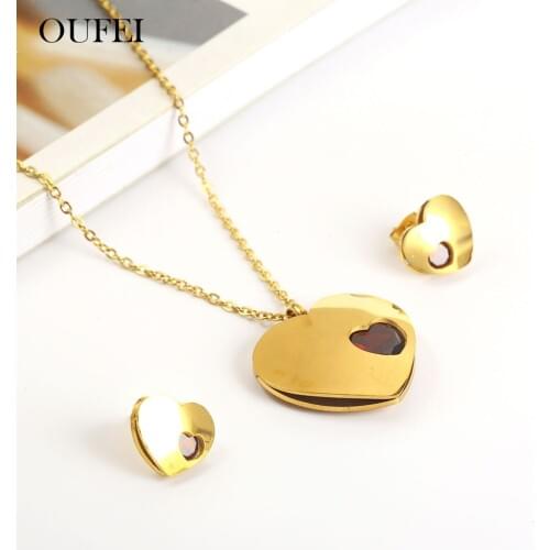 OUFEI Heart Jewelry Sets Stainless Steel Best Friends Pendant Necklace And Earring Set Indian Jewelry Accessories