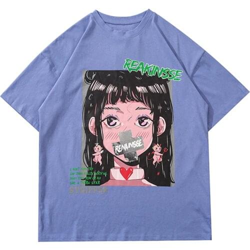 Cartoon Beautiful Girl Print Harajuku Tshirts Hip Hop T-Shirt Men Streetwear 2021 Summer Cotton Tops Loose Short Sleeve Shirts