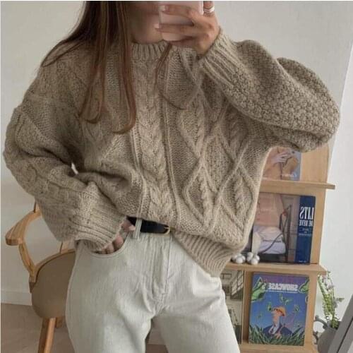 2020 Autumn Winter Womens Sweaters Warm Pullovers Minimalist Korean Oversize Vintage Solid Ladies Jumpers CL604