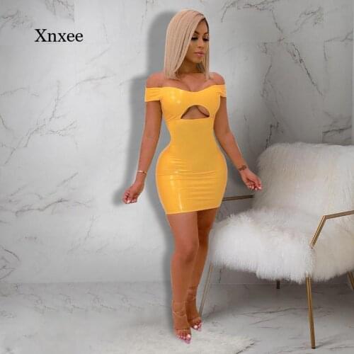 Orange Seduction bar party PU Leather Two Piece Set Crop Top off shoulder Split Mini Skirt Sexy 2 Piece Set Women Summer Outfit