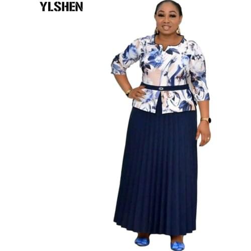 5XL 6XL African Print Maxi Dresses for Women Evening Party Dress Dashiki Pleated Africa Clothes Plus Size Casual Christmas Robe