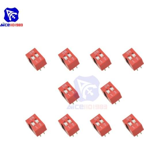 Diymore 10PCS/Lot Red DIP Switch Horizontal 2 Positions 2.54mm Pitch for Circuit Breadboards PCB