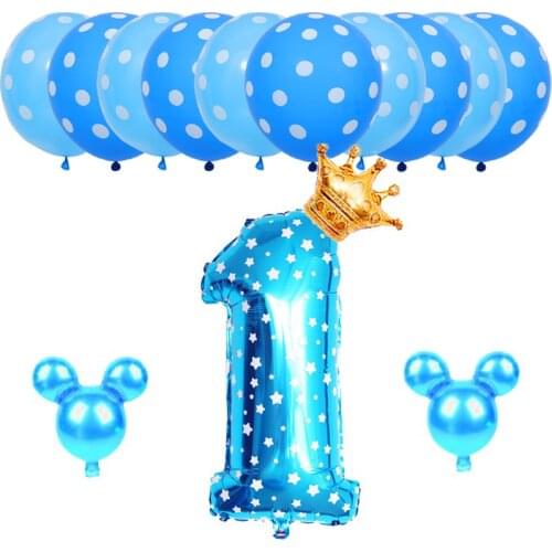 14pc/set Birthday Blue Number 1 2 3 year Balloons Gold Pink Crown Party Decor Foil ball Dot latex balloon Kids Toys Baby shower