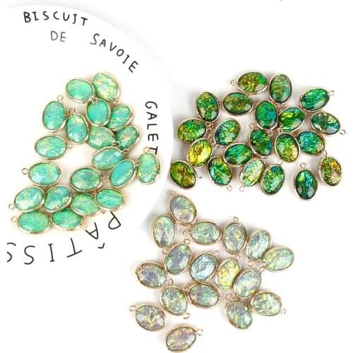 2020 6 Colors Choose Pendant 2Pcs Oval Resin Copper Plated Charms Pendant for Earring Necklace DIY Craft Jewelry Accessories