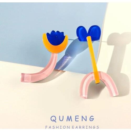 2020 new Korean Lovely childlike asymmetric flower branch long stud earrings for women girls temperament simple lovely jewelry