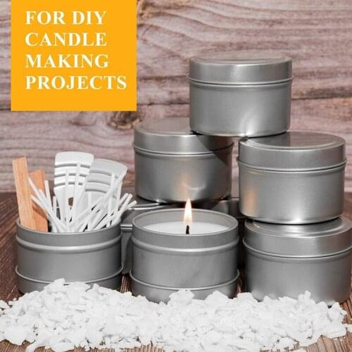 MLGB Candle Tins 24 Piece 4 Oz Metal Candle Containers for Making Candles Arts Crafts Dry Storage Silver