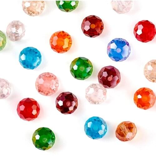 4/6/8/10mm Electroplate Faceted Abacus AB Color Plated Transparent Glass Crystal Loose Disco Beads Mixed Color 200pcs/bag