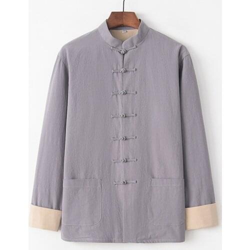 Plus Size 4XL Thick Kung Fu Shirts Mandarin Collar Chinese Loose Tai Chi Top Hot Sale 100% Cotton Jacket Double-deck gray Coat
