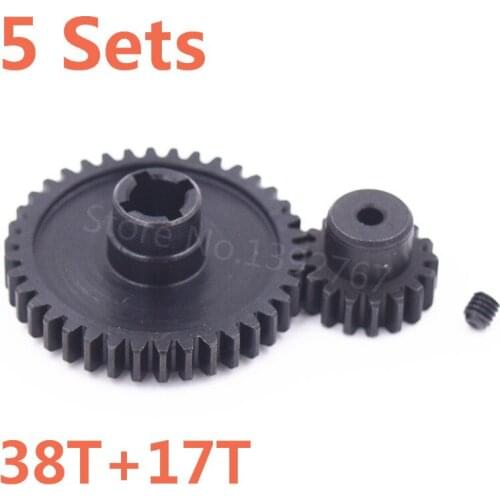5Sets RC Car Wltoys Metal Diff.Main Gear Motor Gear 38T 17T For 1/18 Scale Models A949 A959 A969 A979 k929 Remote Control Car