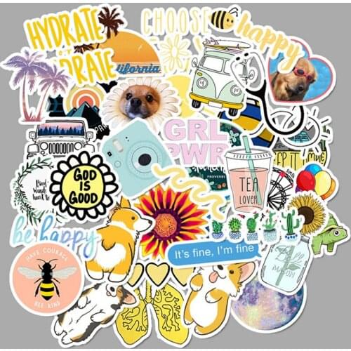 50 PCS Waterproof Sticker to DIY Laptop Bicycle Helmet Car Decals Cartoon Simple Girls Kawaii Stickers For Chidren Toy