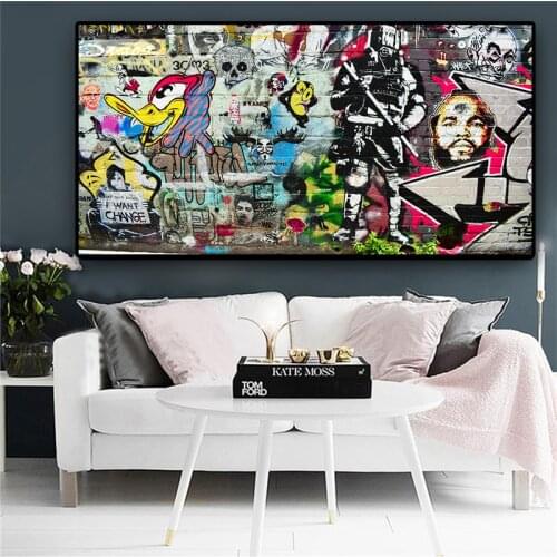 Graffiti On the Wall Street Art Abstract Canvas Painting Posters and Prints Cuadros Wall Art Picture for Living Room