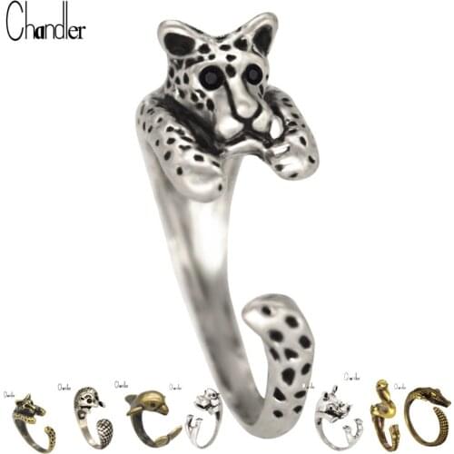 Antique Leopard Hedgehog Killer Whale Hippo Rhinoceros Grus Japonensis Crocodile Animal Rings Wrap Retro Rings For Women Gift