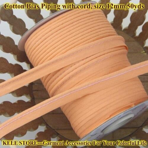 Free shipping--100% Cotton Bias Piping, Piping tape,bias Tape with cord,size:12mm, 50y,for bed linings coral DIY sewing handmade