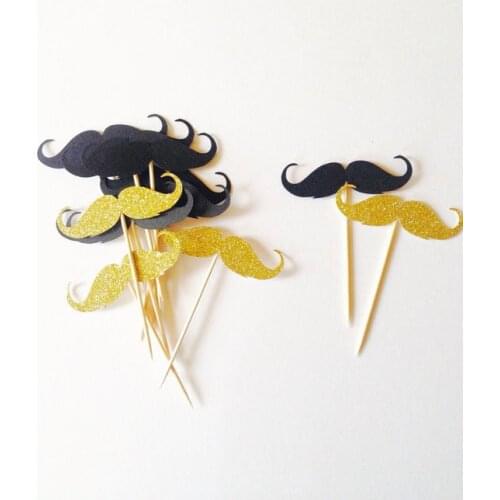Glittery moustaches Cupcake Toppers perfect wedding food toothpicks engagement party birthday baby bridal shower cake decor