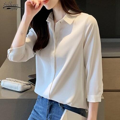Blusas Mujer 2020 Autumn Fashion Casual Plus Size Button Cardigan Shirt for Women Solid Chiffon Blouse Women Ladies' Tops 10551