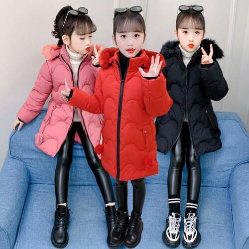 2021 Thick Keep Warm Winter Jacket For Girls Big Size Fur collar Letter Long Hooded Kids Outerwear Teenager Windbreaker Coat