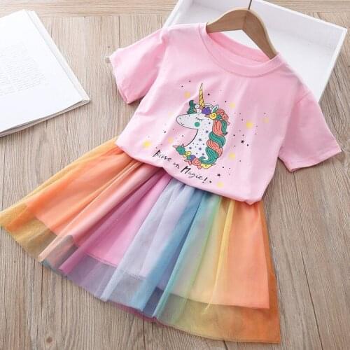 New Summer Baby Cartoon Unicorn Costumes Colorful Mesh Lightweight Clothes Children Fashion Clothing Kids Girls Casual Dresses