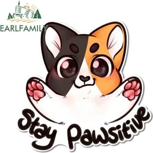 EARLFAMILY 13cm x 12.7cm Stay Pawsitive Decal Cute Dog Car Sticker for Rear Windshield Door Trunk Laptop Skateboard Decoration