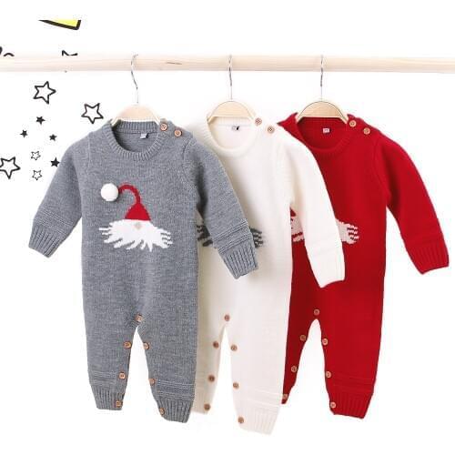 FOCUSNORM Christmas 0-18M Baby Girls Boys Rompers Knit Cartoon Print Long Sleeve Sweater Jumpsuits 3 Colors