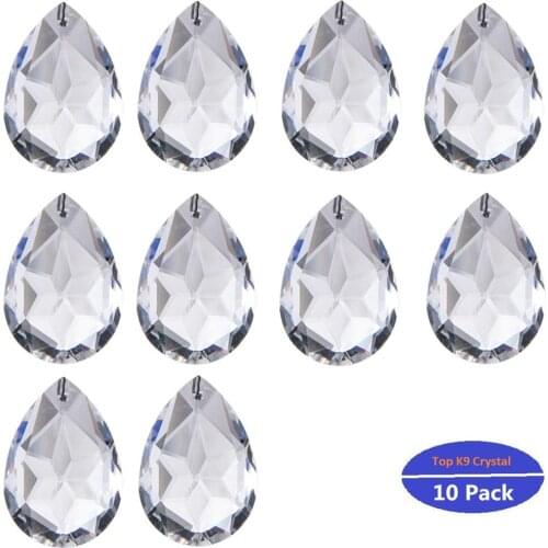 H&D 10pcs 50mm Clear Crystal Faceted Chandelier Prisms Drop Pendants Lamp Candle Holders Parts (cut face water drop shape)