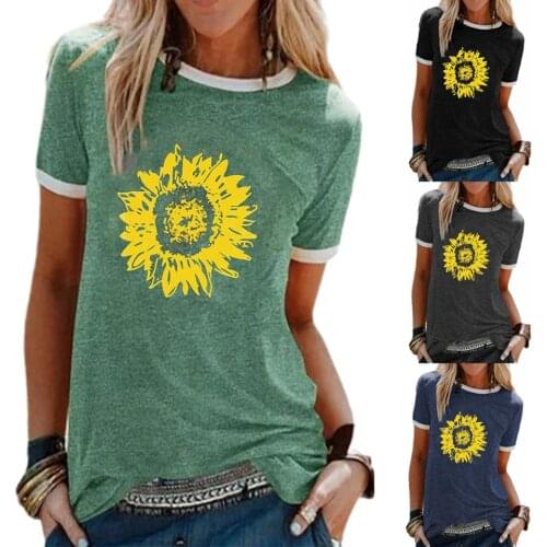 INITIALDREAM Summer Cotton Casual T-Shirt For Women Sunflower Print Loose Top Tee Plus Size Female Harajuku t shirts