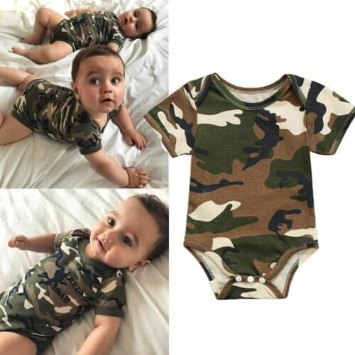 Newborn Baby Boy Girls 0-24M Camo Bodysuits Short Sleeve Jumpsuit Bodysuit Summer Tops