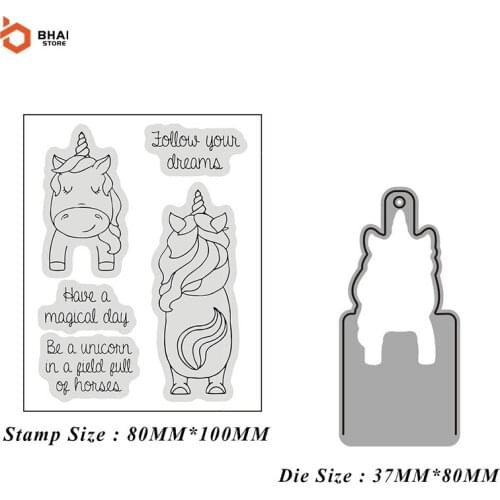 Unicorn Card Tags Metal Cutting Dies and Stamps Stencil for DIY Scrapbooking Photo Album Embossing Decorative Paper Cards 2021