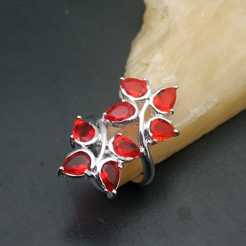 Hermosa Fashion Charms Unique Red Garnet Promise Band Ring Size 7 A919