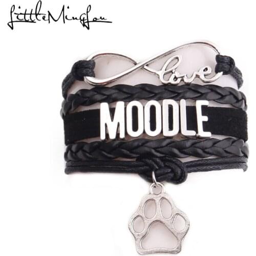 Little MingLou Infinity love MOODLE MUM dog Bracelet pet paw Charm leather wrap men bracelets & bangles for Women jewelry