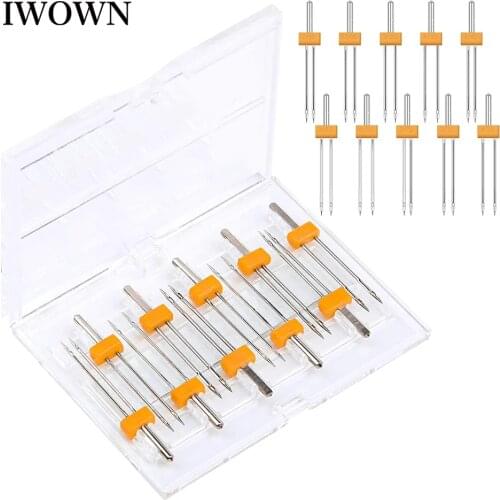 10 Sizes Mixed Multifunctional Sewing Machine Needles Double Twin Needles with Plastic Box for DIY Household Sewing Machine
