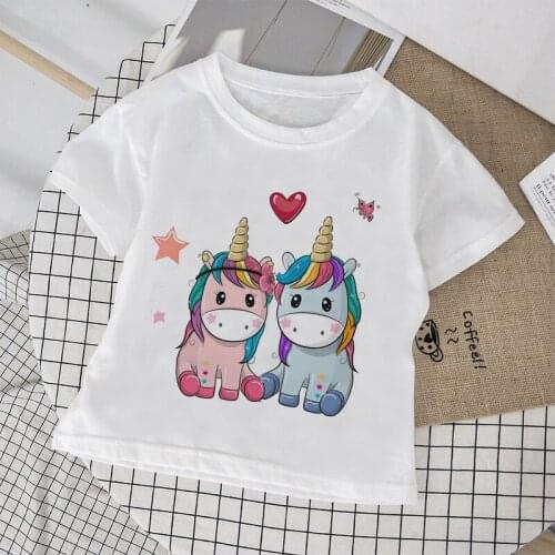 Fashion Cute Kids Clothes Unicorn Girls Tops Rainbow Horse Girls Tshirt Cartoon Baby Boy Clothes Round Neck New Childrens Shirt