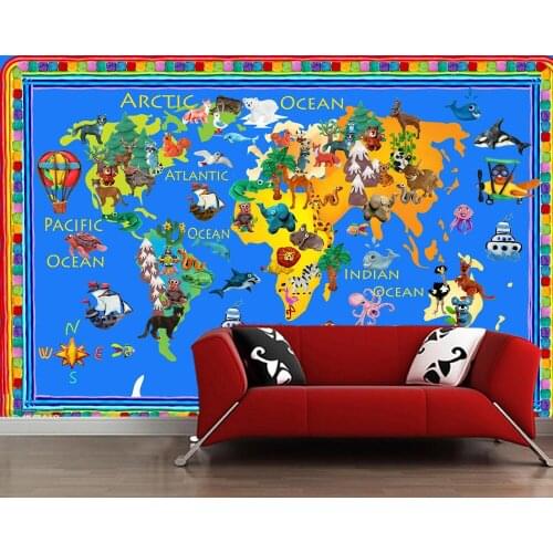 Custom papel de parede infantil,World animal plasticine mural for living room sofa TV wall bedroom wallpaper